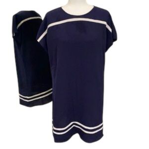 Erin Featherstone Women’s Size 12 Navy Blue Ivory Trim Short Sleeve Shift Dress